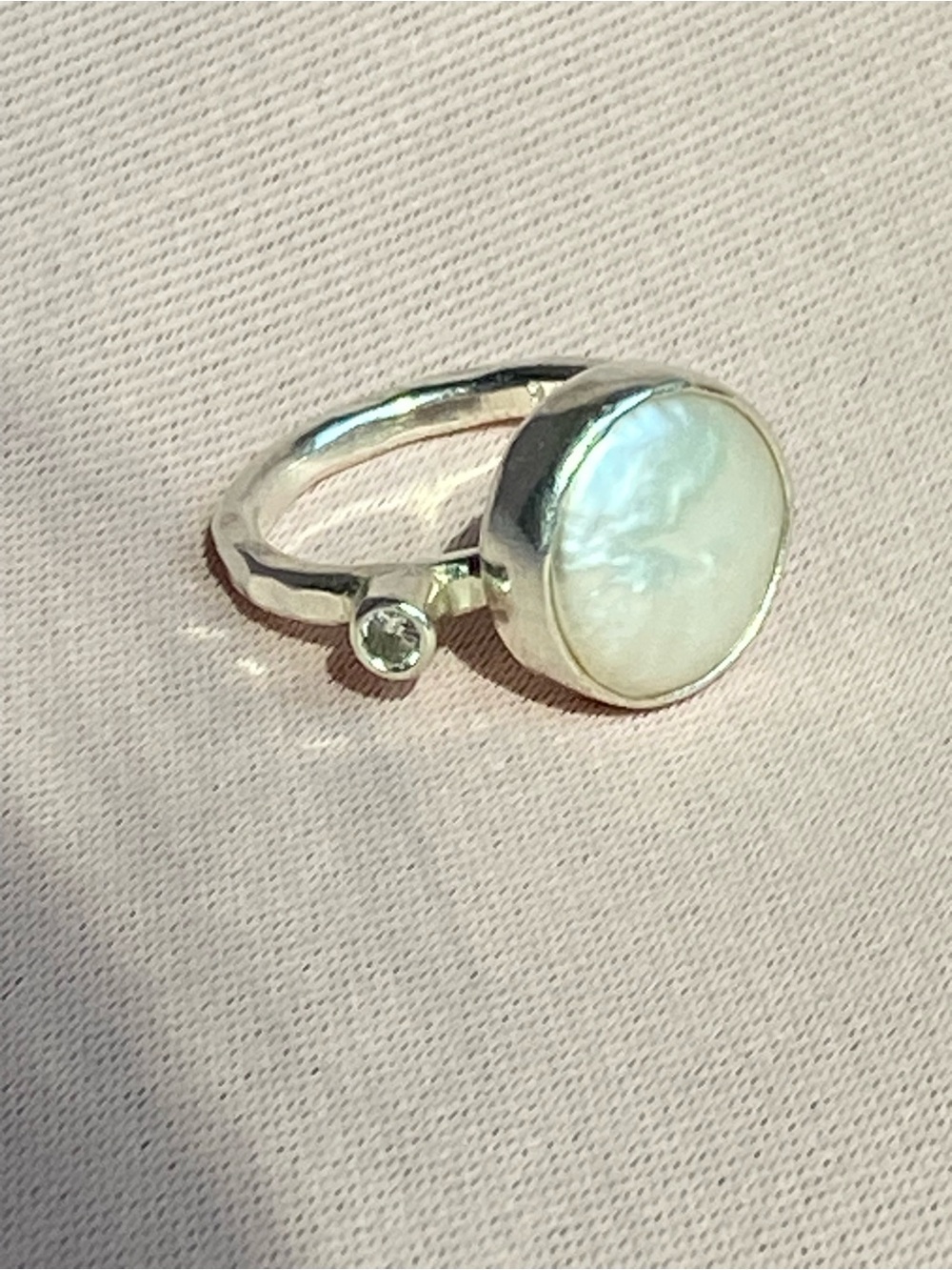 Artisan Silver Coin Pearl & Crystal Ring